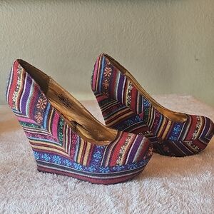 Colorful Striped Wedge Heels